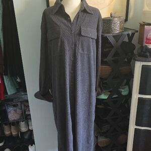 Modesees Dark Gray Long Courdoroy Shirt Dress Large New With Tags
